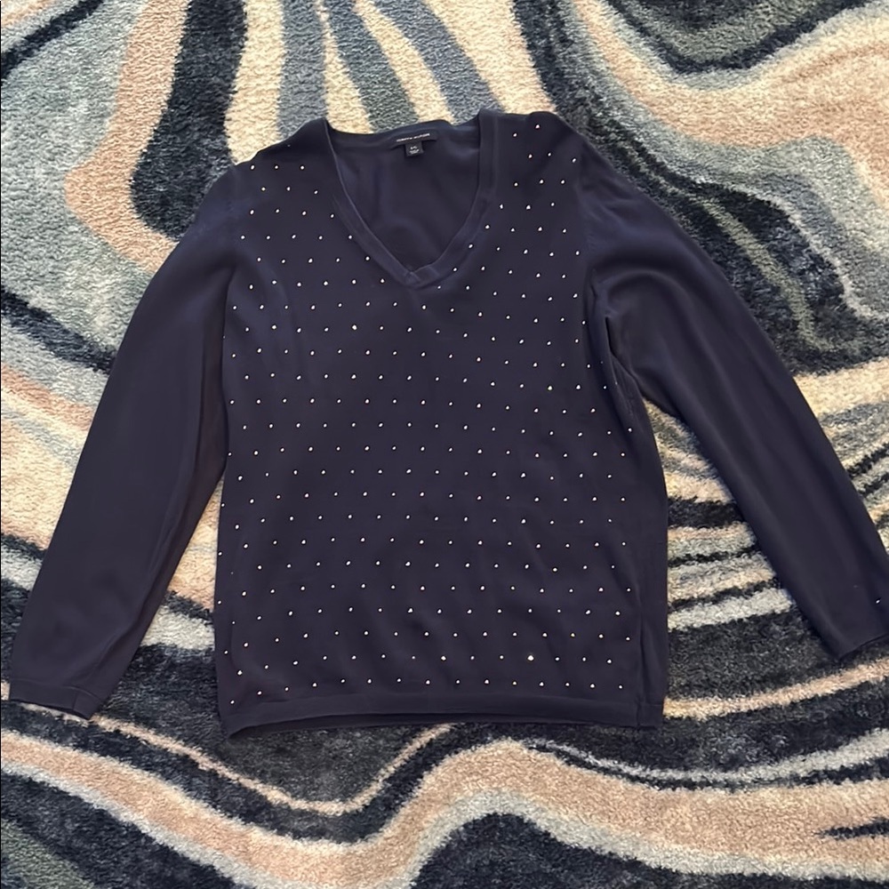 Tommy Hilfiger Blue V-Neck Sweater with Textured Design